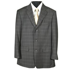 Tasso Elba Men’s Blazer 40R Brown Plaid – Reda Super 120s 100% Pure New Wool